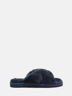 Romilly Navy Faux Fur Slippers
