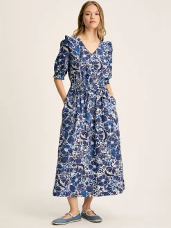 Rosalie Blue & White V-Neck Frill Dress
