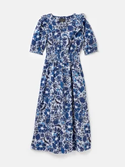 Rosalie Blue & White V-Neck Frill Dress