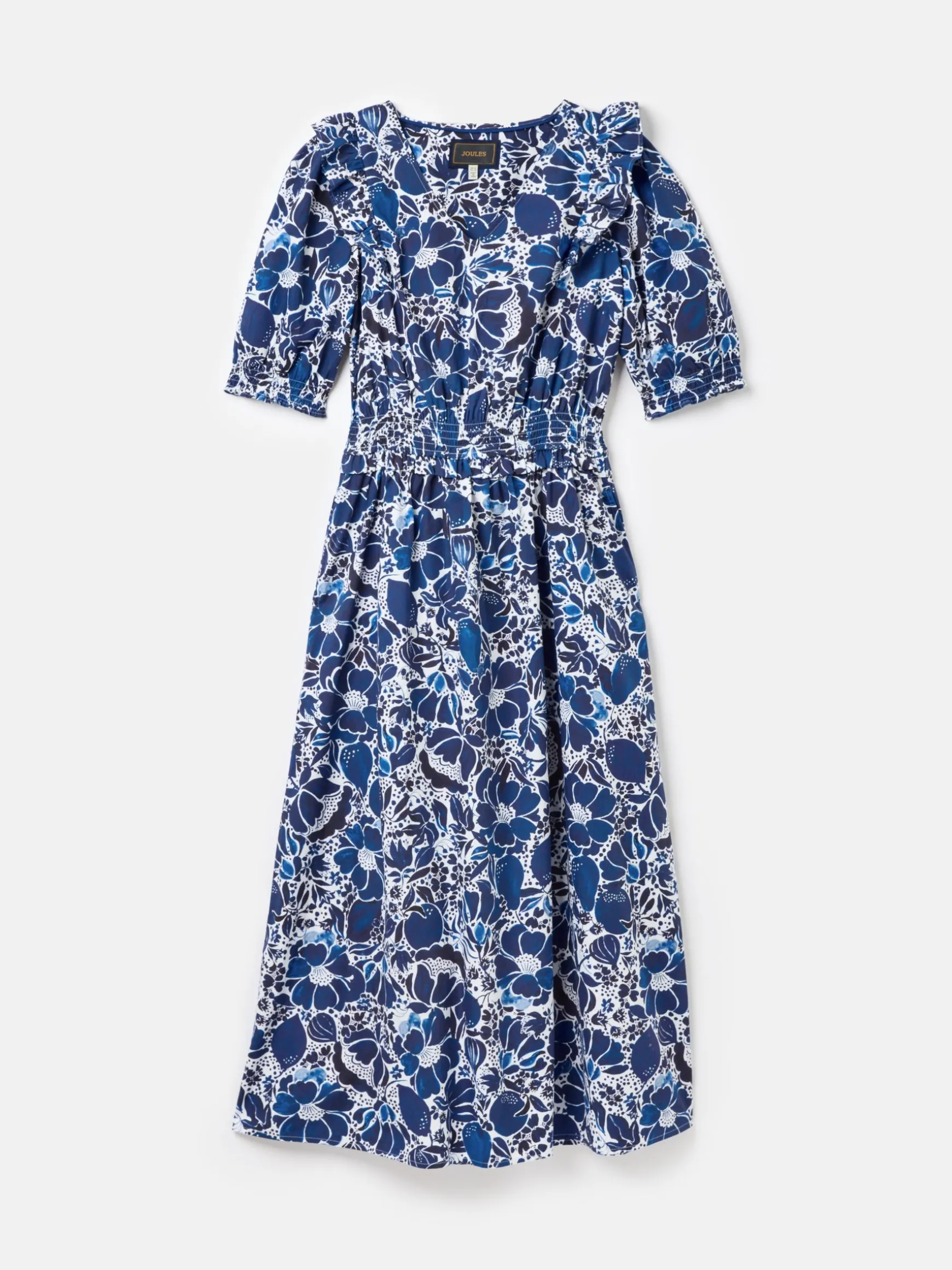 Rosalie Blue & White V-Neck Frill Dress