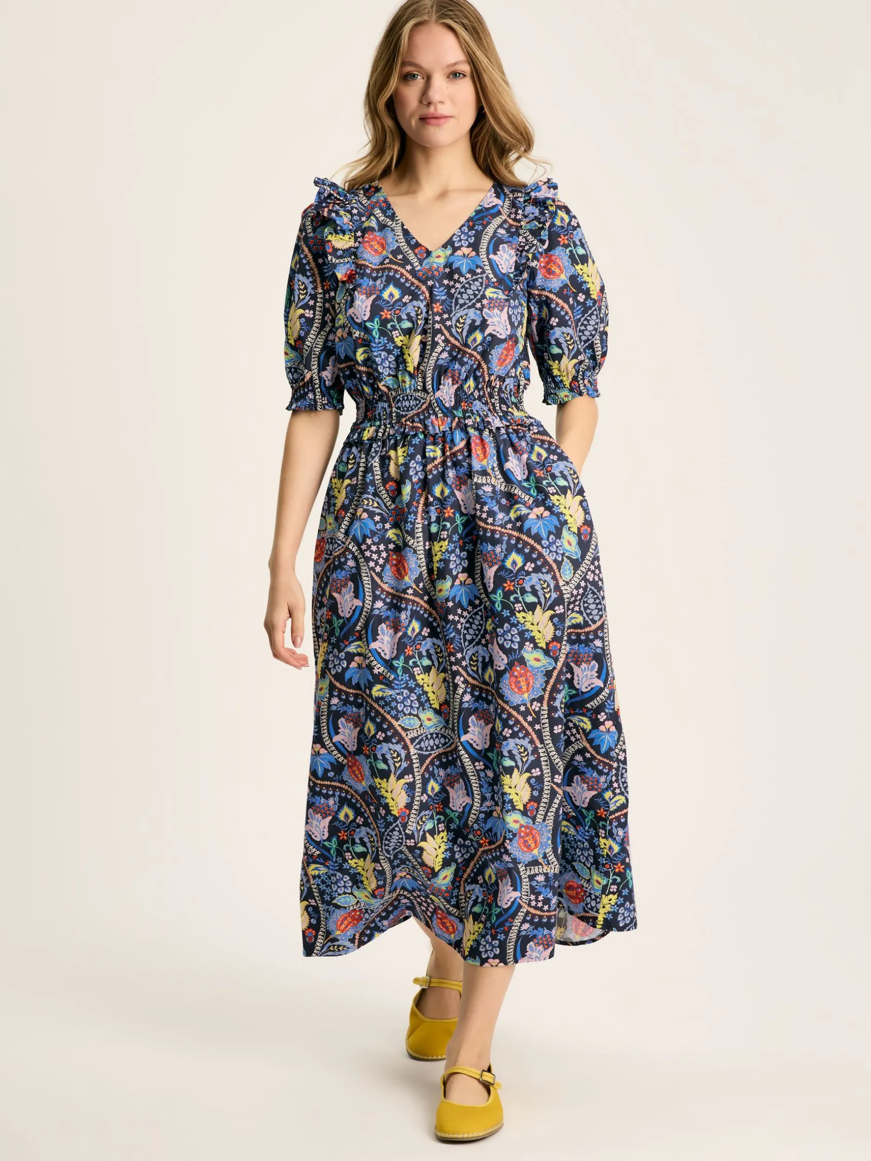 Rosalie Blue V-Neck Frill Dress