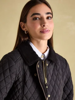 Rosewell Black Showerproof Longline Diamond Quilted Coat