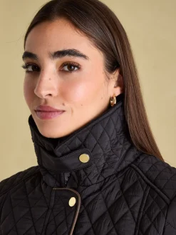 Rosewell Black Showerproof Longline Diamond Quilted Coat