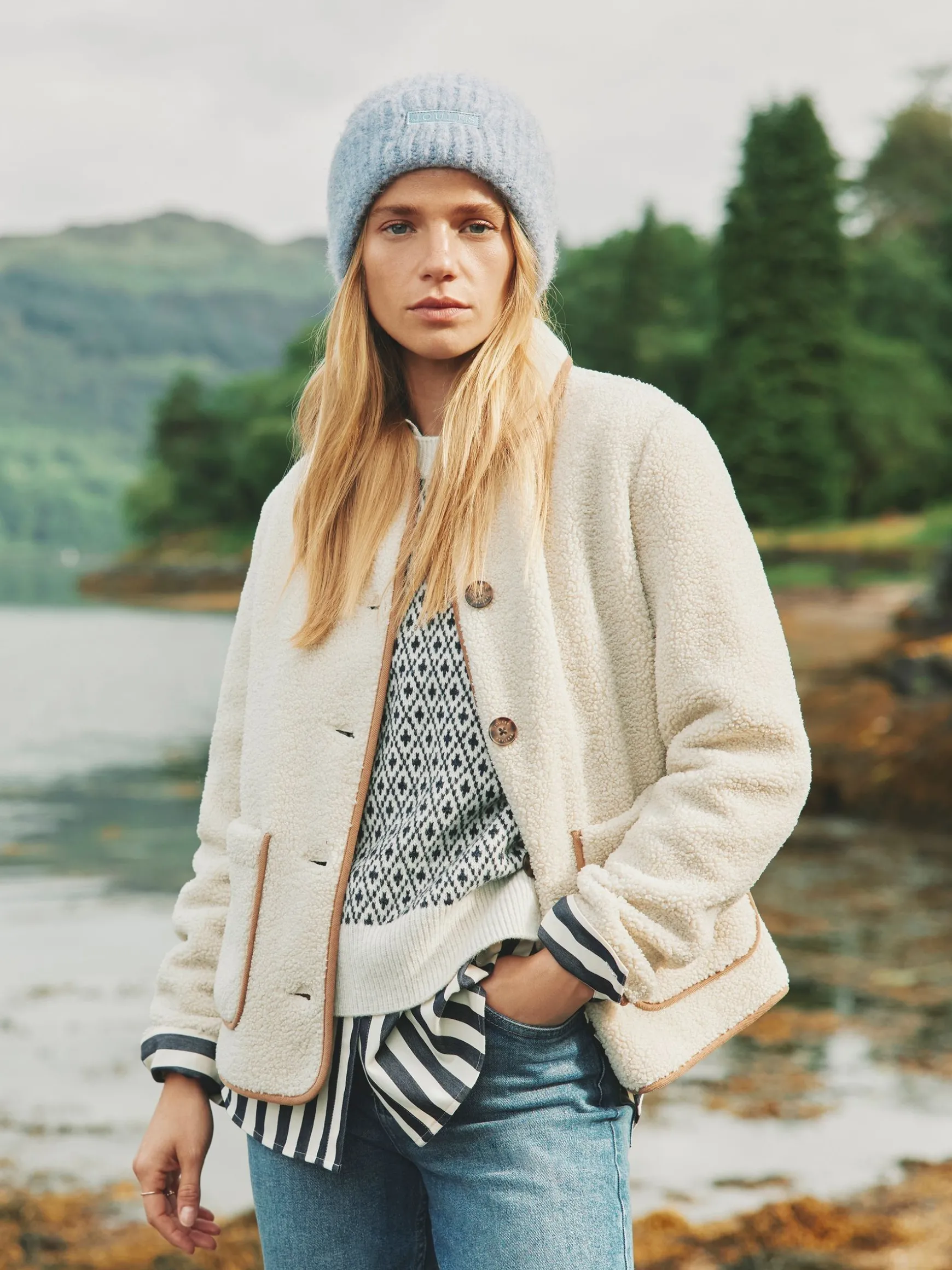 Sadie Cream Button Down Fleece Jacket