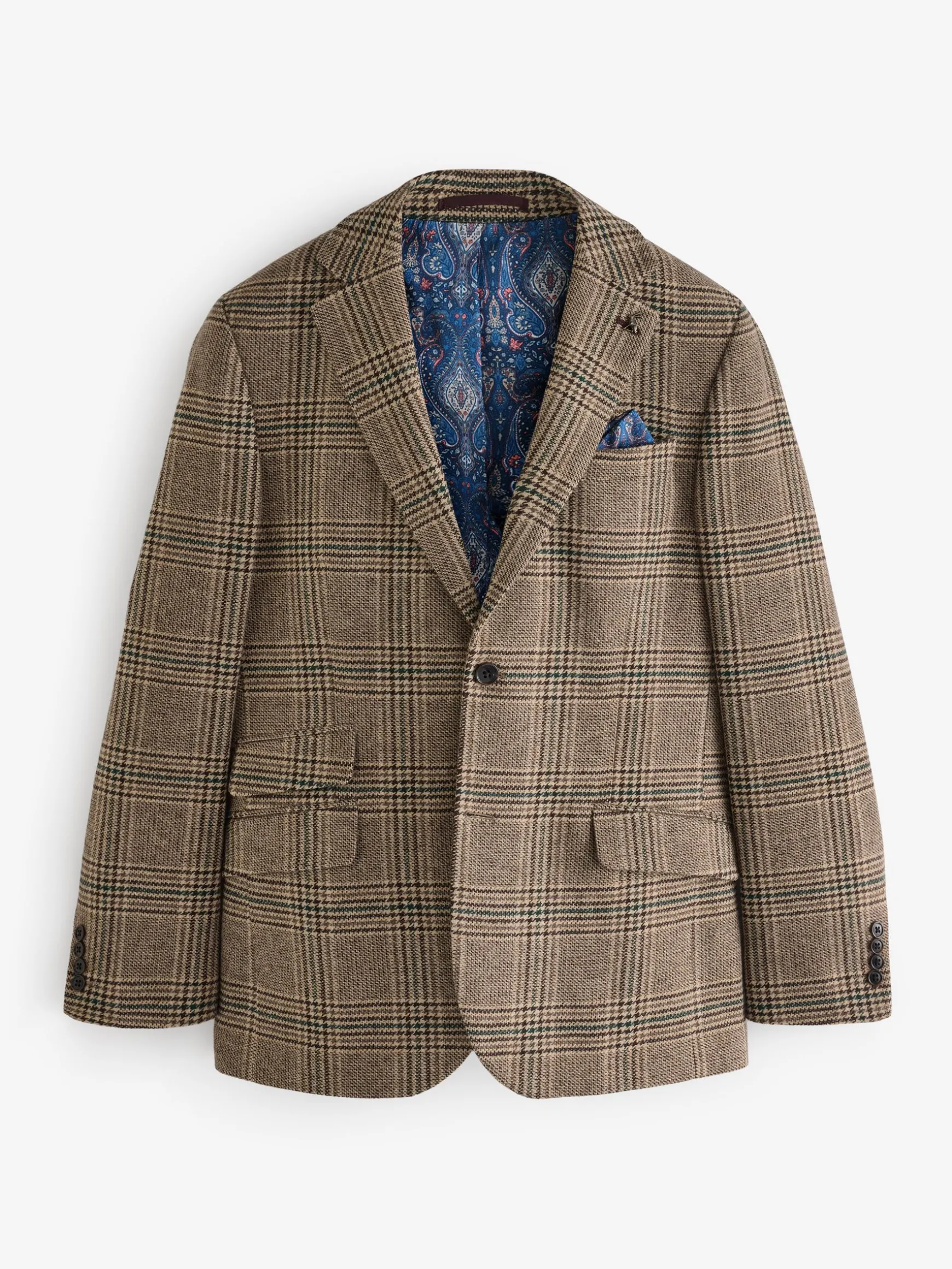 Taupe Brown Slim Fit Check Blazer