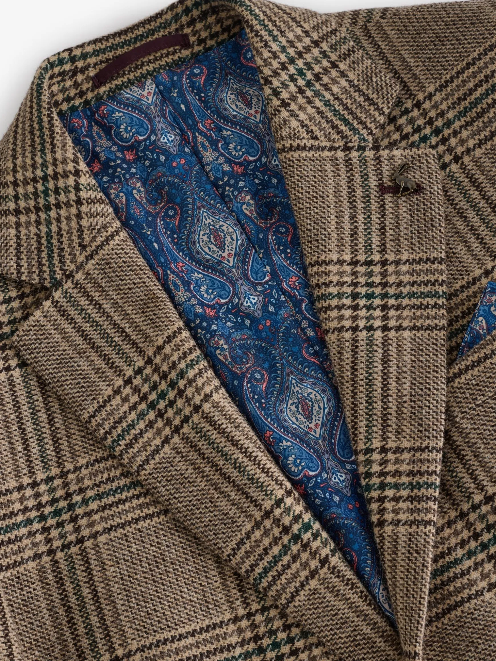 Taupe Brown Slim Fit Check Blazer