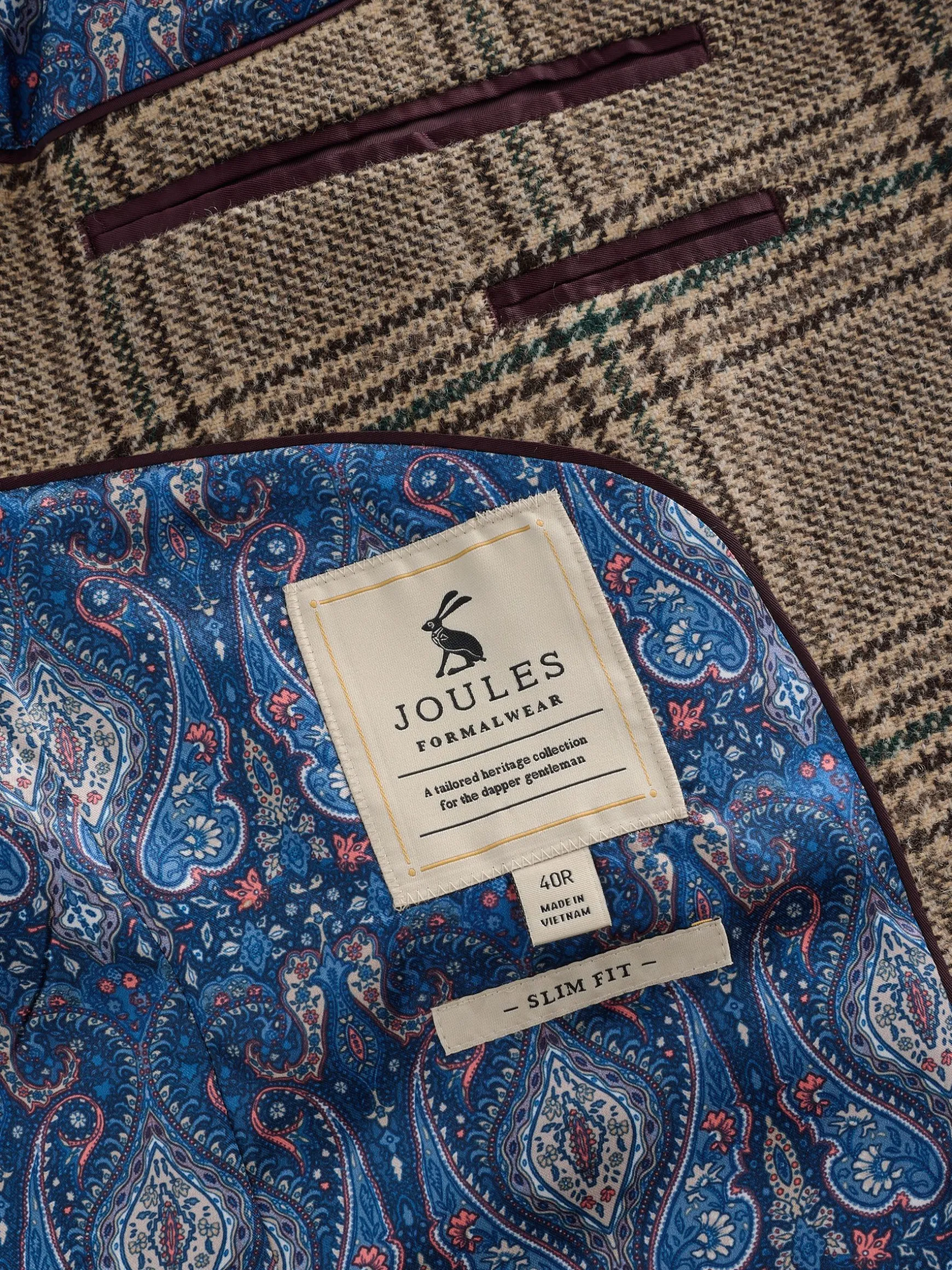 Taupe Brown Slim Fit Check Blazer