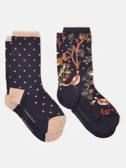 Women's Everyday Tan/Navy 2 Pack Socks (size 4-8)